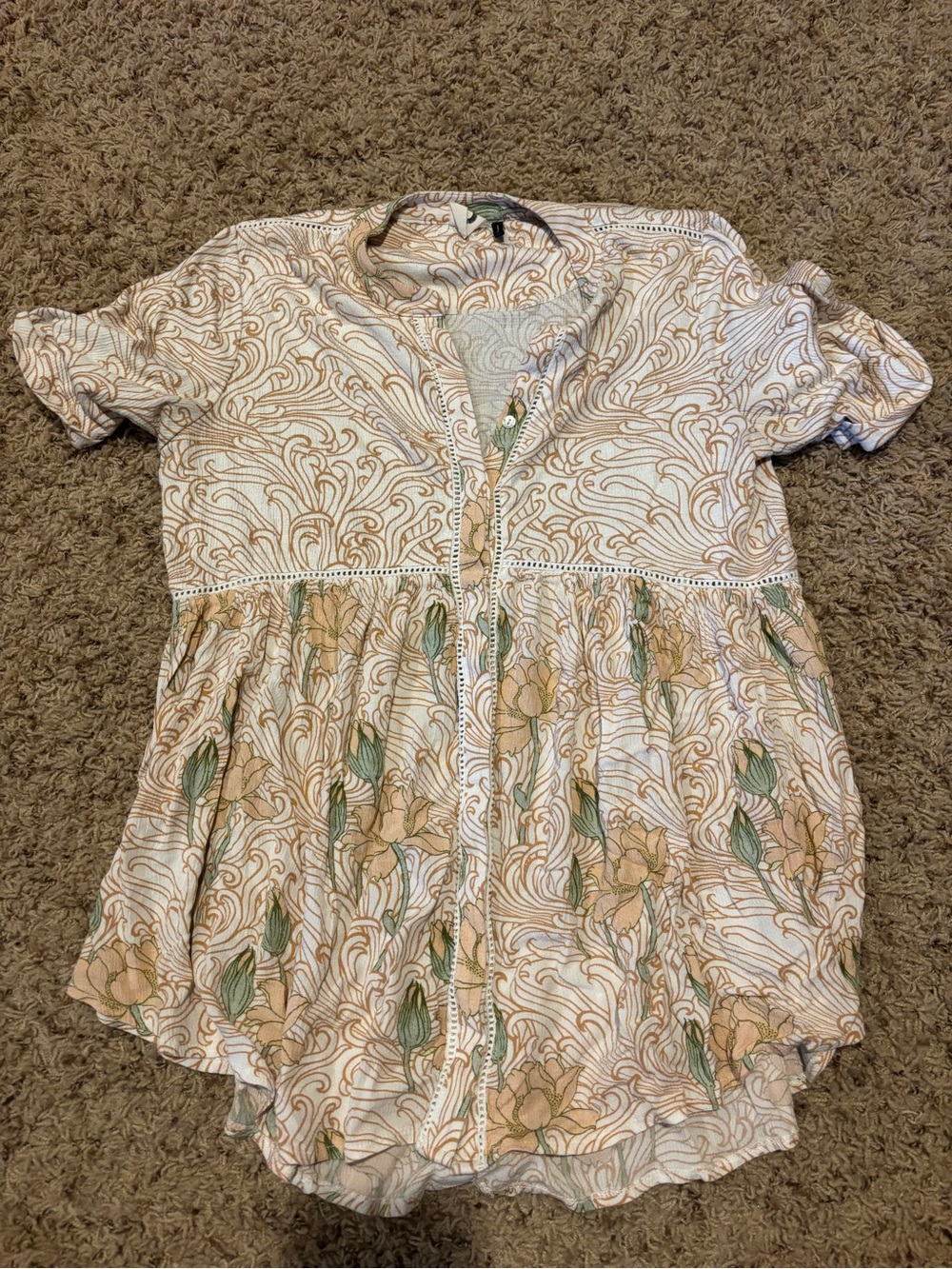 Anthropology Floral Swirl Button-Front Peplum Top
